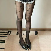 Gothic Music Notes Print Tights for Women Personalized Stocking Thin High Elasticity Black Skin Leggings Spicy Girls Y2K Hosiery