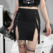Y2k Skirt Dark Double Zipper Bag Hip Split Gothic Design Tight Skirt Harajuku Black Gothic Bag Hip Skirt Kawaii Vintage