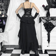 Goth Dark Kawaii Black Tiered Skirts 90S Retro Irregular Hem Party Bottoms Mall Gothic Women Fashion Dragging Skirt Alt Clothing