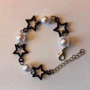 62KE Stylish Gothic Bracelet with Large Hollow Star Elegant Accent Hand Strings