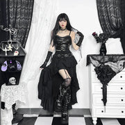 Goth Dark Kawaii Black Tiered Skirts 90S Retro Irregular Hem Party Bottoms Mall Gothic Women Fashion Dragging Skirt Alt Clothing