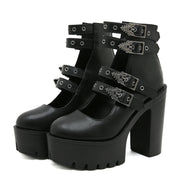 Gdgydh Goth Style Women Block Heels for Halloween Fashion Buckle Strap Dress Pumps Platform Mary Jane Shoes Stylish Back Zipper