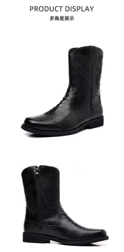 Classic Men's Boots British Retro Riding Boots Man Embossed Leather Embroidery Knight Boots Mid-Calf Style Casual Shoes Man New