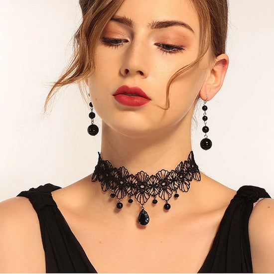 Gothic Flower Choker Sexy Lace Tassel Chain Necklace Vintage Steampunk Party Jewelry Women's Halloween Gothic Neck Accessories