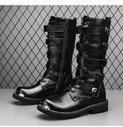2025 High Leather Boots Men Black Boots Gothic Punk Motorcycle Boots Men Big Size 46 Comfy Platform Boots for Men Tooling Boots