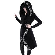 Gothic Punk Moon Printed Fashioanble Hooded Black Cardigan Thin Causal Soft Irregural Coat Cosplay Costumes