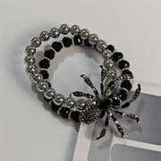 Gothic Dark Spider Necklace Bracelet Ring for Women Exaggerated Black Crystal Spider Halloween Accessories Jewelry Party Gifts