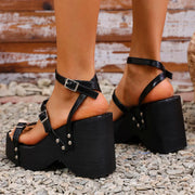 Gothic Punk Chunky Platform Sandals for Women Buckle Strap Wedge Heel Sandals Woman 2025 Summer Thick Bottom Gladiator Shoes