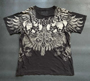 2000s Gothic T shirt Suffering Skeleton Print Top Y2K Angel Hip Hop Harajuku Street Plus Size Loose T shirt Fashion Clothing