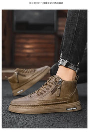 Men's boots autumn and winter new warm plush outdoor casual boots work boots fashion versatile soft soled comfort leather boots