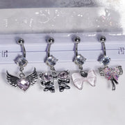 Fashion Navel Ring Delicate Zircon Bow Heart Belly Button Ring Piercing Barbell Pendant For Women Girls Body Piercing Jewelry