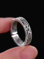 New Silver Color Retro Old Tang Grass Pattern Rings for Women Classic French Boys' Index Finger Ring Gift Gothic Jewelry