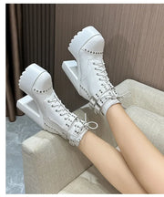 14CM Ankle Knight Boots High Heels Shoes For Nightclub Thick Heel Platform Boots Cool Black Punk Girls Footwear High Quality