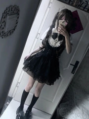 Gothic Vintage Hot Girl Patchwork Dress Women Lolita Y2k Design Prom Dress Female Lace Chic Korean Popular Clothes Halloween