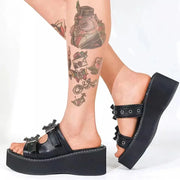 Metal Decoration Women Slippers Designer Summer Sandals Buckles Vampire Cosplay Platform Black Gothic Shoes for Women Slippers