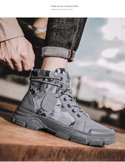 Camouflage Men's Boots Trendy Casual Workwear Shoes Medium Top Boots Retro Hiking Trekking Climbing Desert Boots Motocross Boots