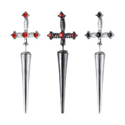 Gothic Kinitial Sword Earrings Vintage Cool Punk Crystal Ear Jacket Goth Dagger Earrings For Men Rock Anniversary Jewelry Gift