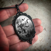 Gothic Horror Cameo Necklace Women Man Witch Jewelry Accessories Bat Castle Crow Black Cat Pumpkin Charm Rope Chain Choker Trend