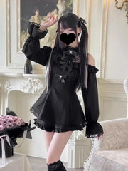 Gothic Vintage Hot Girl Patchwork Dress Women Lolita Y2k Design Prom Dress Female Lace Chic Korean Popular Clothes Halloween