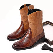 Classic Men's Boots British Retro Riding Boots Man Embossed Leather Embroidery Knight Boots Mid-Calf Style Casual Shoes Man New
