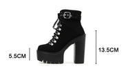 Lace Up Women Boots Platform Buckle Boot Winter Shoes Thick Heel Autmn Boots With Zipper Ankle Strap Black Suede Gothic