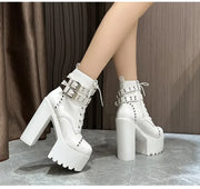 14CM Ankle Knight Boots High Heels Shoes For Nightclub Thick Heel Platform Boots Cool Black Punk Girls Footwear High Quality