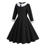 Gothic Black Dress Halloween Costume for Girls 2025 Party Ball Gown Children Cosplay Adams Family Vestido