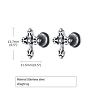 Gothic Cross Earrings for Men Boys,Waterproof Stainless Steel Stud Earrings,Rock Punk Prayer Jewelry Halloween Gifts