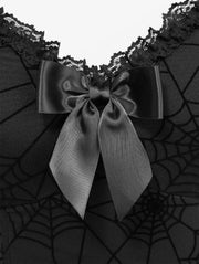 ROSEGAL Gothic Corset Black Spider Web Flocking Applique Lace Trim Bowknot Lace-up Back Corset Tops For Ladies