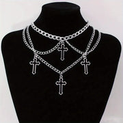 1pc Gothic Trendy Hip-Hop Geometric Multi-Layer Cross Currency Shaped Necklace , Collarbone Chain For Men And Women