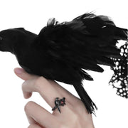 Black Raven Ring - Gothic Horror Handmade Artisan Rings, Promise Cubic Zirconia Jewelry Gift for Women