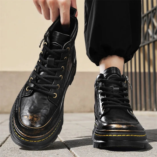 Men's High Top Boots Are Fashionable and Versatile Easy To Match with Lightweight and Non Slip British Style Men's Casual Shoes