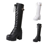 High Knee Boots For Women Heel Foreign Trade Chunky Heeled Thigh High Leather Boots Knee High Snow Boots