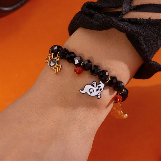 Vintage Gothic Pumpkin Pendant Bracelets Resin Halloween Hand Chain Elastic Crystal Crystal Beaded Bracelet Party Jewelry Gift