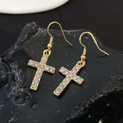 Gothic Cross Pearl Dangle Earrings for Women Elegant Tassels Sparkling Zircon Rhinestone Romantic Ear Accessorie Fashion Jewelry