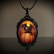 Gothic Horror Cameo Necklace Women Man Witch Jewelry Accessories Bat Castle Crow Black Cat Pumpkin Charm Rope Chain Choker Trend