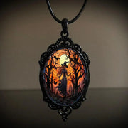 Gothic Horror Cameo Necklace Women Man Witch Jewelry Accessories Bat Castle Crow Black Cat Pumpkin Charm Rope Chain Choker Trend