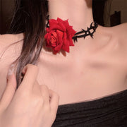 Gothic Big Rose Flower Clavicle Chain Necklace Women Wed Bridal Sexy Adjustable Choker Mariage Jewelry Halloween Accessories