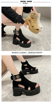 Comemore Gothic Platform Sandals Women Summer Wedges Peep Toe Gladiator Shoes Woman Thick Bottom 8cm High Heels Sandalias Mujer