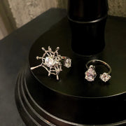 Gothic Irregular Spider Webs Animal Rings Punk Crystal Ball Zircon Ring Hip Hop Cool Open Rings for Women Halloween Jewelry