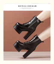 14cm Small Size 32-43 Fashion Genuien Leather Boots Fall 2025 Block High Heels Shoes Chunky Platform Short Ankle Boots Model