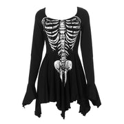 Halloween Gothic Women Dress Long Sleeve High Waist Cosplay Skull Dresses Goth Aesthetic 90s Egirl Sexy Slim Party Holiday Club