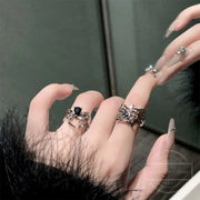 Gothic Irregular Spider Webs Zircon Rings Punk Black Crystal Grunge Ring Dark Spider Animal Goth Open Rings for Women Jewelry