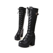 High Knee Boots For Women Heel Foreign Trade Chunky Heeled Thigh High Leather Boots Knee High Snow Boots