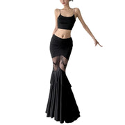 Gothic Mermaid Trumpet Skirt for Women Darkwear Sexy Hollow Out High Waist Slim Fit Fishtail Half Skirt Female Patchwork