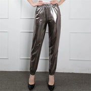Women's Mid Waist Solid Colour Shiny Glossy Sweatpants Nine Minute Pants Fashion hip-hop trousers Disco Bottoms