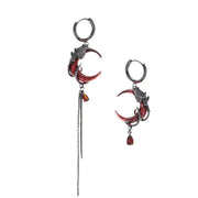 Gothic Style Asymmetry Red Moon Rose Earrings For Women Style Personality Crystal Drop Pendant Earrings Jewelry