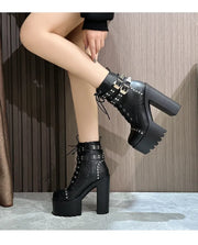 14CM Ankle Knight Boots High Heels Shoes For Nightclub Thick Heel Platform Boots Cool Black Punk Girls Footwear High Quality