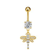 Elegant Dangled Belly Piercing Jewelry Fashion Dragonfly Owl Butterfly Shaped Curved Navel Rings Stainless Keys CZs Belly Ring