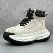 Trendy Men's High-Top  Boots Leather Surface Spor Casual Thi Bot Workwear oes round Toe Flat Heel Pure Color